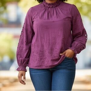 torrid Plum Eyelet Ruffle-Neck Blouse